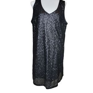 Ellos Black Sequined Cocktail Mini Dress in 18